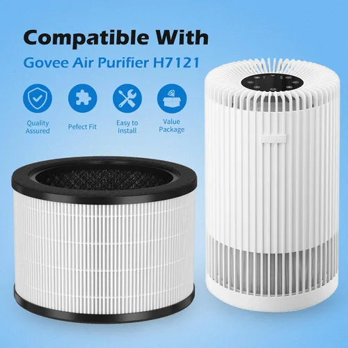 Miniatura 3 de Paquete de 2 filtros de repuesto H7121101 compatibles con purificador de aire Govee H7121, filtración 3 en 1, carbón activado y prefiltro