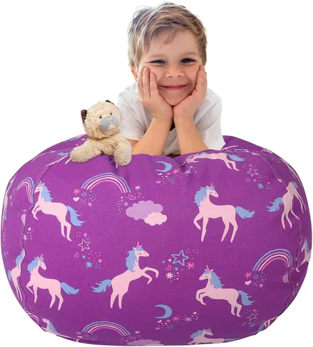 Miniatura 45 de Aubliss Puf de Almacenamiento de Animales de Peluche, Silla Puf de Unicornio, Stuff 'n Sit para Niños, Mediano 32" - Lona Unicornio Azul Azul