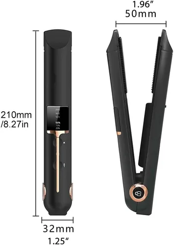 Miniatura 3 de Yinhing Alisador y rizador de pelo 2 en 1, carga USB inalámbrica, 3 temperaturas ajustables 165 185 205 con pantalla LED, para fino, medio corto