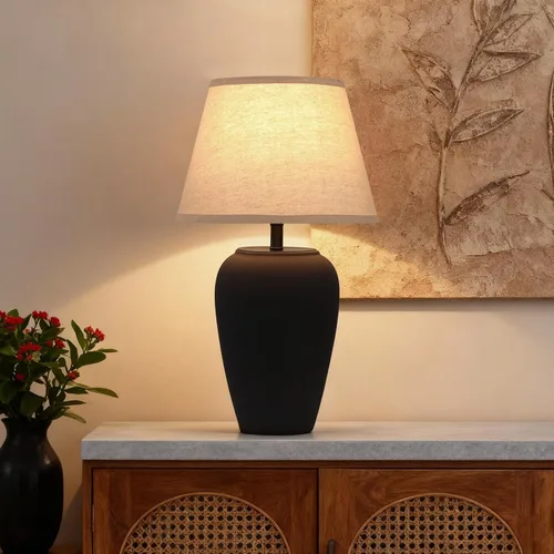 Miniatura 3 de YEPDIN TL3 - Lámpara de mesa de cerámica de 21.25 pulgadas, compacta y esmerilada, pantalla de tela cónica, decoración de cerámica para sala