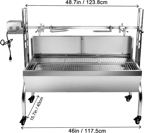 Miniatura 4 de Parrilla eléctrica con espetón de 48.6 pulgadas, soporte para asar cerdo y cordero - Capacidad de 176 libras, altura ajustable, kit de parrilla