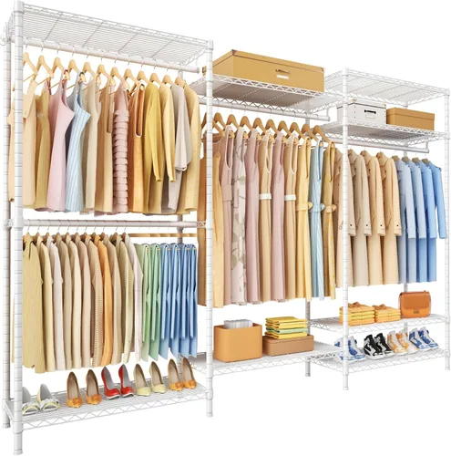 Miniatura 13 de Ulif E13 Perchero de Ropa de Servicio Pesado (Con 4 Barras Colgadoras y 8 Estantes) Percheros Independientes para Colgar Ropa, Organizador de Closet