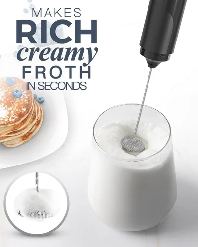 Miniatura 2 de Espumador de leche con tapa, espumador eléctrico a pilas, batidor, mezclador de bebidas y espumador para café, latte, matcha, chocolate caliente