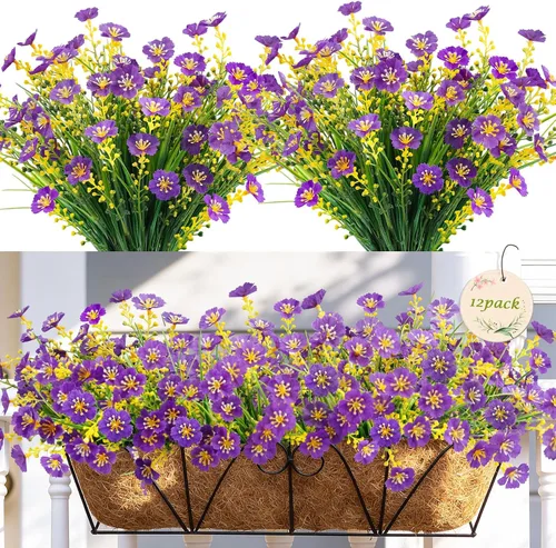 Miniatura 10 de MACTING Flores artificiales para exteriores, 6 paquetes de flores falsas resistentes a los rayos UV que no se decoloran, plantas de imitación