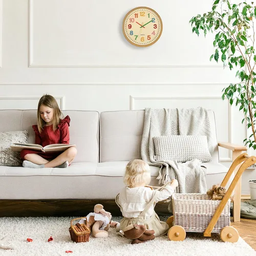 Miniatura 9 de Foxtop Reloj de pared silencioso para niños, funciona con pilas, sin tictac, reloj colorido para niños, para aula, sala de juegos, habitación