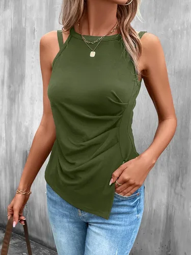 Miniatura 4 de WDIRARA Top halter sin mangas con dobladillo asimétrico y fruncido para mujer