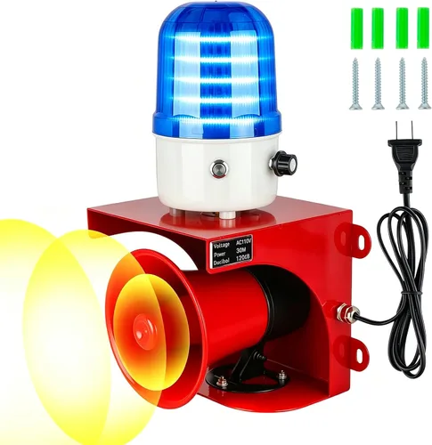 Miniatura 11 de AC110V Sirena Industrial de Alarma con Luz Estroboscópica - Bocina Fuerte de 120dB y Luz de Advertencia de Baliza Roja Impermeable para Emergencias