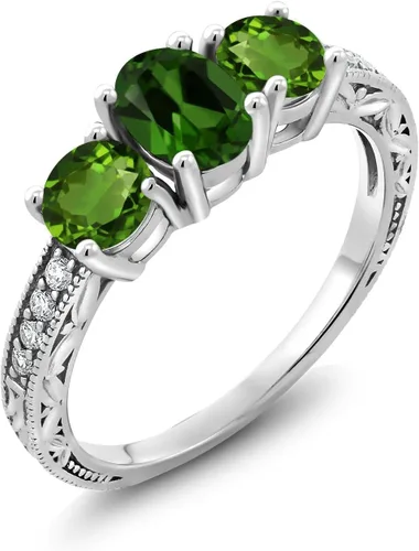 Miniatura 16 de Gem Stone King Anillo de compromiso de 3 piedras preciosas de oro blanco de 10 quilates con piedra natal y diamantes cultivados en laboratorio