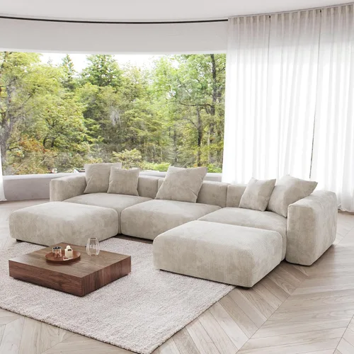 Miniatura 19 de JACH Sofás Seccionales de Pana para Sala de Estar, Sofá Seccional Modular con Otomanas Chaise, Fundas de Cojines Removibles, Sofá Cama Moderno