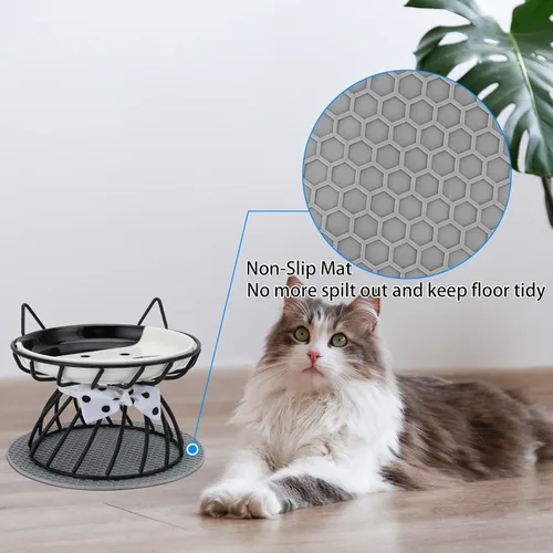 Miniatura 3 de Plato elevado de comida para gatos, cerámica, soporte antideslizante, estación de alimentación elevada, 5 pulgadas, poco profundo para bigotes, apto