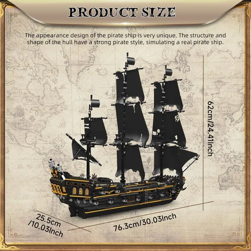 Miniatura 5 de Mould King 13199 Kit de Bloques de Construcción Modelo de Barco Pirata, MOC Juego de Construcción Modelo de Velero Perla Negra Grande