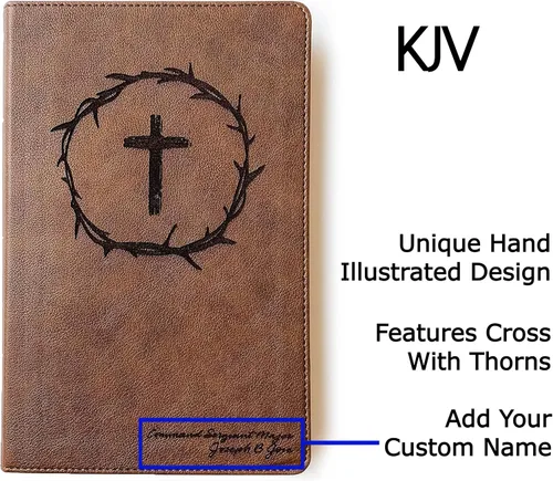 Miniatura 5 de Biblia KJV ilustrada a mano y grabada con láser, cuero marrón, incluye opción de agregar nombre grabado, regalo personalizado para boda, bautizo