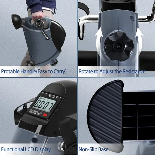 Miniatura 4 de Mini Exercise Bike, himaly Under Desk Bike Pedal Exerciser Portable Foot Cycle Arm & Leg Peddler Machine with LCD Screen Displays Gris
