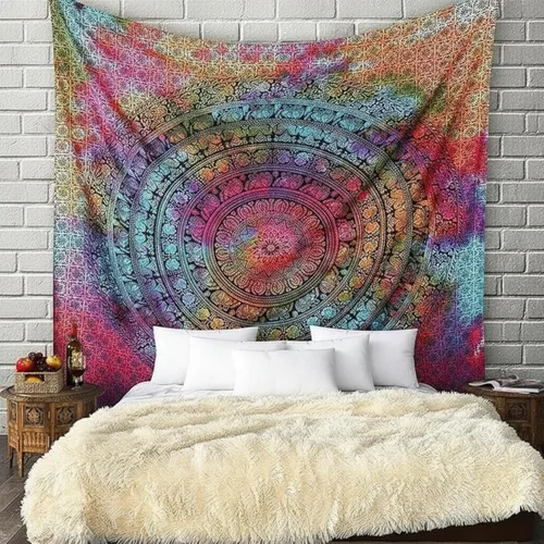 Miniatura 16 de Craft Trade - Tapiz de algodón indio con mandala para pared, decoración estética boho hippie para sala de estar, meditación y dormitorio - Amarillo