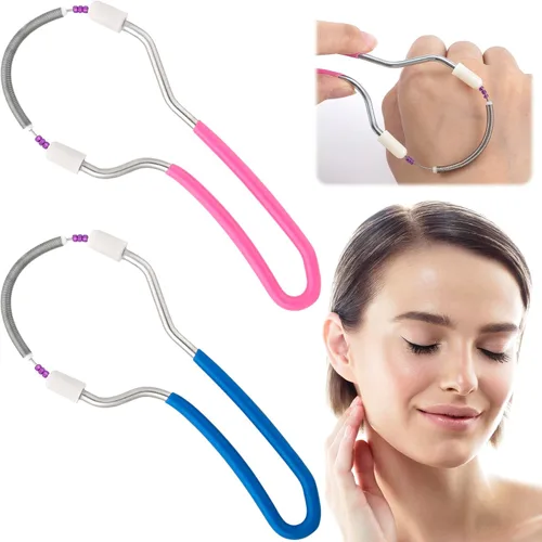 2 unidades de removedor de vello facial manual, depiladora portátil de acero inoxidable con cuentas, removedor de vello facial suave para mujeres y