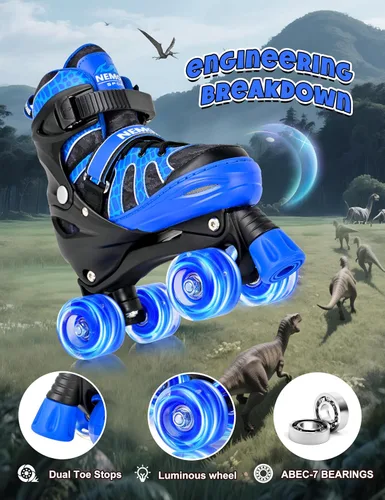 Miniatura 3 de NEMONE - Patines de sirena con ruedas iluminadas y 4 tamaños ajustables para niñas, azul y morado, para niños pequeños, para principiantes, de B