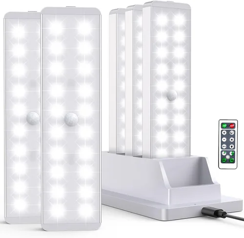 Luz LED para armario con estación de carga, 5 piezas de iluminación recargable con atenuador y sensor de movimiento para debajo del gabinete, barra