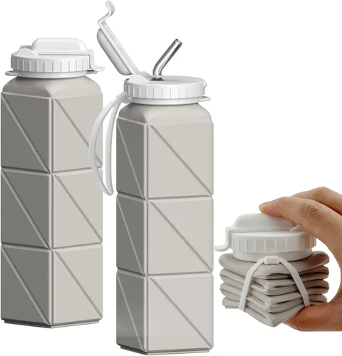Miniatura 16 de BEAUTAIL Botellas de agua plegables de 20.6 onzas, botella de agua portátil plegable de silicona, ligera, reutilizable, a prueba de fugas