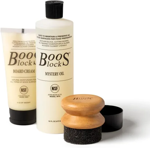Miniatura 14 de John Boos Juego de cuidado de 2 piezas, Mystery Oil de 16 oz y Board Cream de 5 oz - Fórmula de mantenimiento totalmente natural para bloques