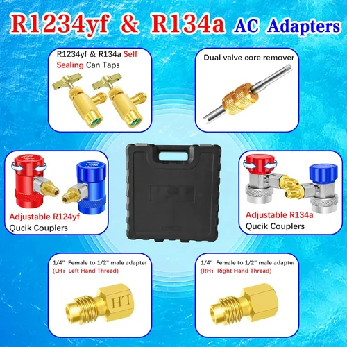 Miniatura 6 de Boltigen R1234yf Juego de calibradores de 4 vías para refrigerante R1234yf R134a, kit de medidor de CA automotriz con manguera, acopladores rápidos