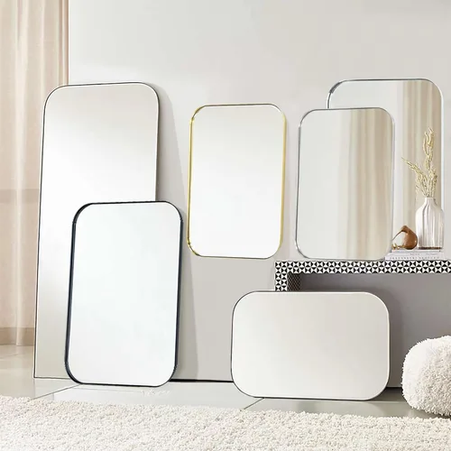 Miniatura 6 de Espejo de pared rectangular redondeado de níquel cepillado de 22 x 30 pulgadas, espejo de pared rectangular con marco de metal de acero inoxidable