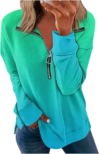 Kenvina Sudadera con cremallera 34 para mujer, casual, moderna, atlética, de manga larga, estampada, ajuste holgado