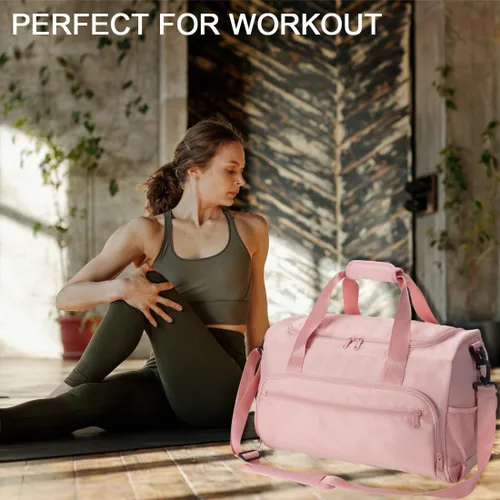 Miniatura 5 de Bolsa de gimnasio para hombres y mujeres, pequeña bolsa deportiva con bolsillo húmedo y compartimento para zapatos, bolsa de lona resistente al agua