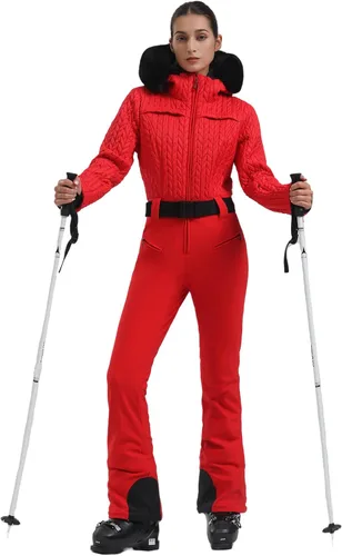 Miniatura 47 de GSOU SNOW Traje de esquí para mujer, traje de nieve delgado de una pieza, chaqueta de nieve, impermeable, resistente al viento, deportes al aire