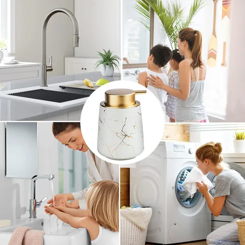 Miniatura 6 de YYW Dispensador de jabón de manos espumoso de mármol, cerámica de 13.5 onzas, dispensador de cabezal de bomba grande lindo para cocina y baño Blanco