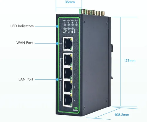 Miniatura 3 de InHand Networks IR315, enrutador industrial IoT 4G LTE VPN, celular de 300 Mbps + Wi-Fi, ranuras para tarjetas SIM duales, 5 puertos Ethernet