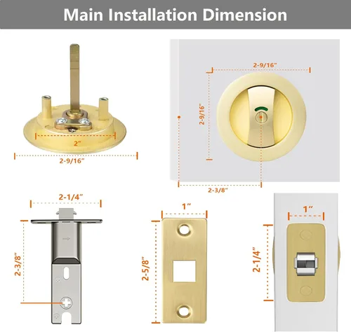 Miniatura 2 de Cerradura de puerta de bolsillo redondo con indicador, 1 paquete de accesorios contemporáneos de privacidad para puerta, pestillo de puerta de Oro