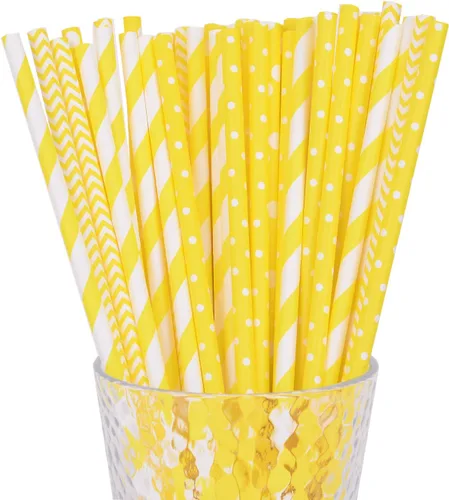 YAOSHENG Pajitas de papel amarillas, paquete de 100 para suministros de fiesta, cumpleaños, boda, novia/baby shower, jugo, batidos, batidos