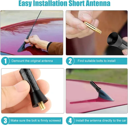 Miniatura 3 de Antena de radio para automóvil, 1.38 pulgadas, tornillo de fibra de carbono, antena corta para vehículo, camión, radio de aluminio, para decoración