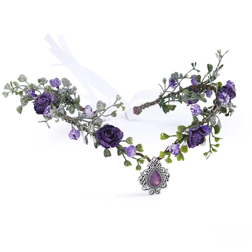 Miniatura 8 de MOSTORY Corona de elfos de flores rosadas, diadema de corona floral hecha a mano para mujeres, tiara de elfo nupcial, accesorios para el cabello