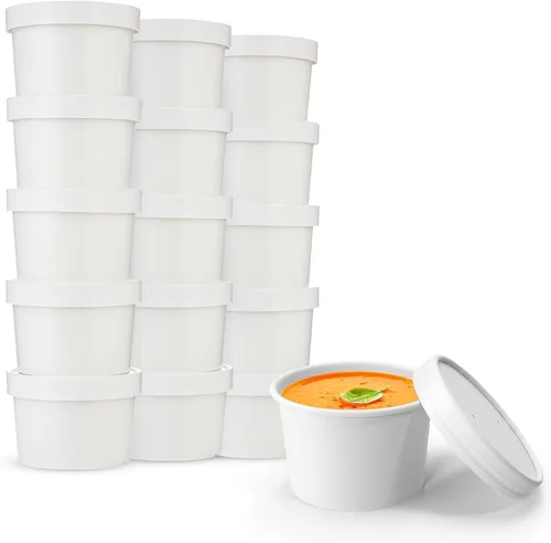 Miniatura 8 de MT Products Vasos de sopa de papel blanco con tapas de papel ventiladas de 8 onzas – 20 tazas y 20 tapas – Vasos desechables para helado o cuencos