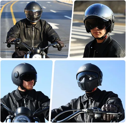 Miniatura 8 de TRIANGLE Cascos de motocicleta de cara completa, casco de motocross todoterreno para hombres y mujeres, doble visera con protector solar interno