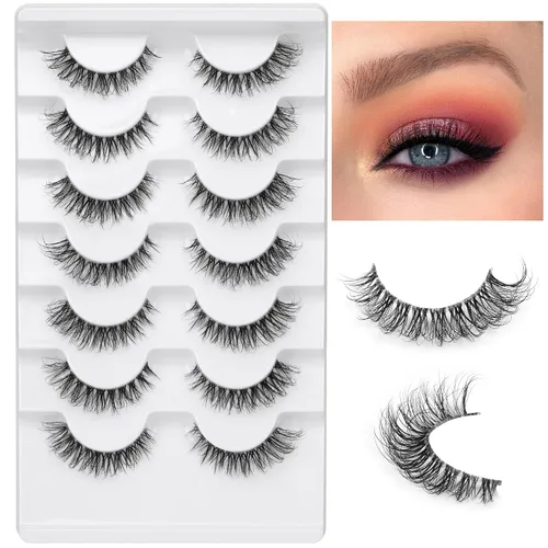 Miniatura 2 de JIMIRE - Paquete de 7 pares de pestañas postizas Demi-wispies de visón sintético con banda transparente, rusas, aspecto natural, suave y ligero, 0.5