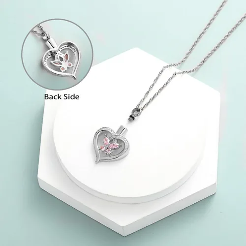 Miniatura 39 de Imrsanl Collares de urna de mariposa para mujeres y niñas, joyería de cremación con piedra natal, colgante para cenizas humanas, medallón