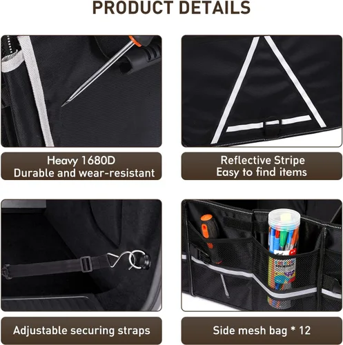 Miniatura 5 de HIRALIY Organizador de almacenamiento para maletero de automóvil 4 en 1 con bolsa enfriadora a prueba de fugas, caja de almacenamiento plegable