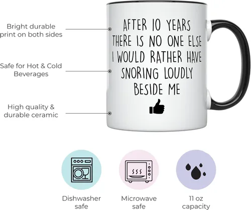 Miniatura 2 de YouNique Designs Taza de 10 aniversario de 11 onzas, divertida taza de café de 10 aniversario para él, taza de décimo aniversario de boda, taza