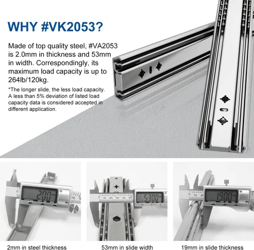 Miniatura 2 de VADANIA Toboganes de cajón resistentes de cierre suave de 22 pulgadas, #K53, capacidad de carga de hasta 265 libras, extensión completa de 3 #K53