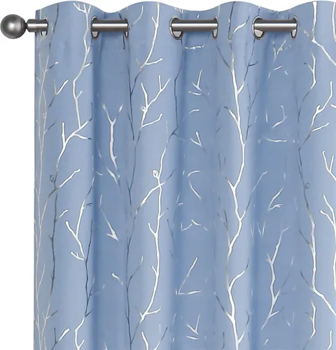 Miniatura 97 de BUHUA Cortinas pequeñas para ventana de 36 pulgadas de largo, 2 paneles, cortinas opacas con elegantes ramas de árbol plateadas, cortinas de bloqueo