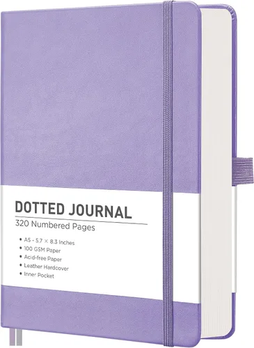 Miniatura 10 de RETTACY Cuaderno Diario Punteado, 320 Páginas Numeradas, Tamaño A5 Mediano (5.7" × 8.3"), Tapa Dura de Cuero, Papel Grueso de 100 GSM, para Diario