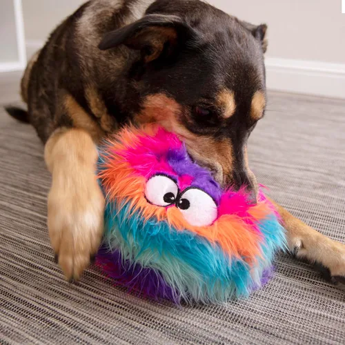 Miniatura 2 de goDog Furballz - Bola de peluche chirriante para perro, tecnología Chew Guard, color arcoíris genial, grande Furballz (arco iris fresco)