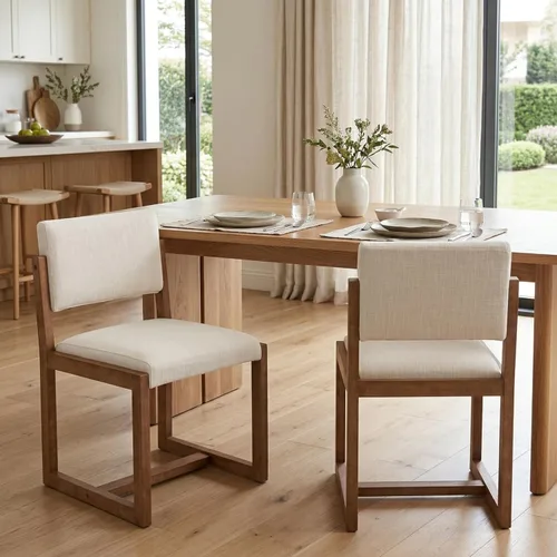DUOMAY Juego de 2 sillas de comedor tapizadas, sillas de comedor modernas de mediados de siglo, sillas auxiliares de cocina de tela de lino con Beige