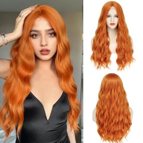 Miniatura 9 de YBYMCAI - Peluca azul larga y ondulada para mujer, parte media, peluca azul degradada de 26 pulgadas, pelo natural rizado sintético, fibra Azul