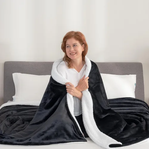 Miniatura 9 de Manta Berkshire - Manta de forro polar de felpa, manta reversible Loftmink cálida y suave para cama, sofá y viajes, negra, 60 x 90 pulgadas