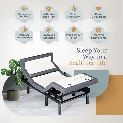 Miniatura 4 de Sven & Son Bliss Base de Cama Ajustable Solo Armazón, Elevación de Cabeza y Pies, Soporte Lumbar, Inclinación de Cabeza-Almohada, Masaje, Luces