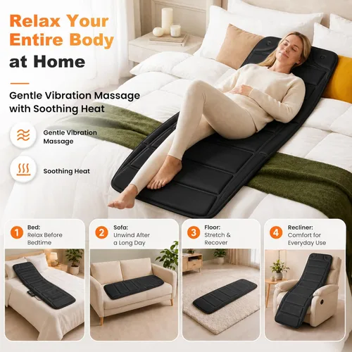 Miniatura 7 de CILI Alfombrilla de masaje de cuerpo completo, almohadilla para silla masajeadora, 10 motores de vibración y 5 modos de masaje, masajeador