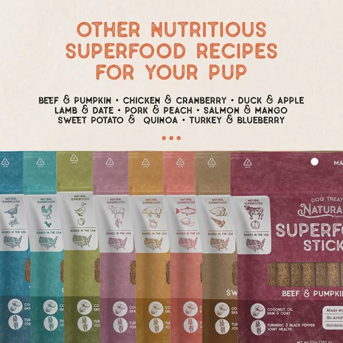 Miniatura 5 de Dog Treat Naturals Palitos de superalimento, carne de res y calabaza, bolsa de 10 onzas, palitos masticables para perros, totalmente naturales